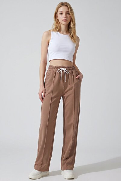 bacc Pantaloni de trening cu talie înaltă, cu buzunare duble, model biscuit, ...