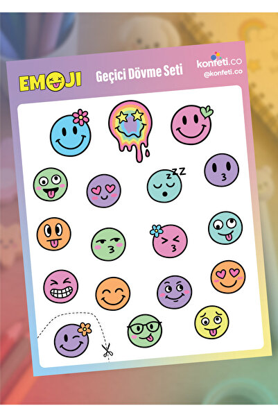 konfeti.co Özel Tasarım Havalı Figürler Ve Emojiler Çocuk Geçici Dövme Seti