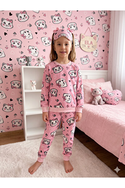 Fil Kids Pijama pentru fete, bumbac piese, culoare roz, pisică inimă de câine...