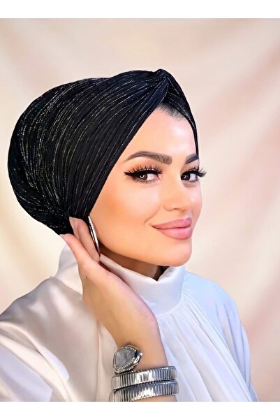 Moda Nurhan Siyah simli dolgulu düğüm abiye bone