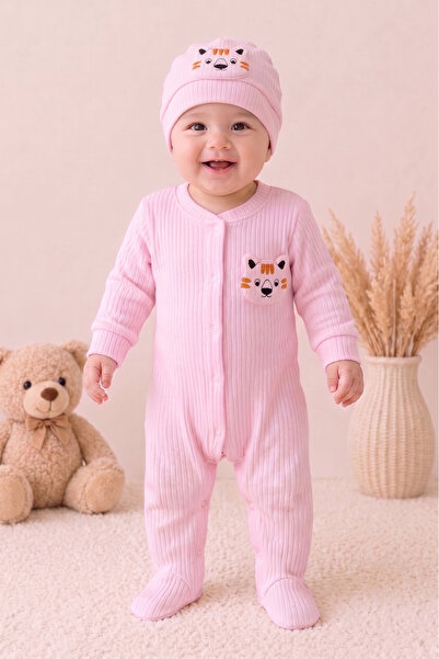Pure Plus %100 Pamuk Bebek Tulumu | Patikli, Çıtçıtlı, Uzun Kollu, Şapkalı Be...