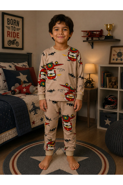 Fil Kids Set de pijamale de iarnă cu căptușeală din fleece pentru băiat, bumb...