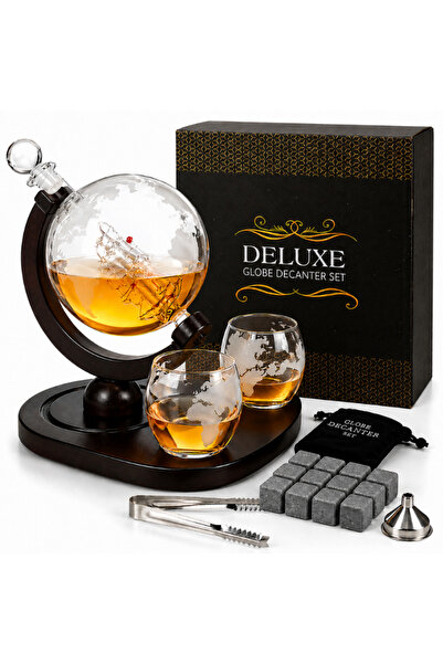 OEM Deluxe whisky decanter set, globe design, 850 ml, 2 glasses, tray, access...