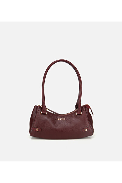 Hotiç Women's Leather Burgundy Bowling Shoulder Bag