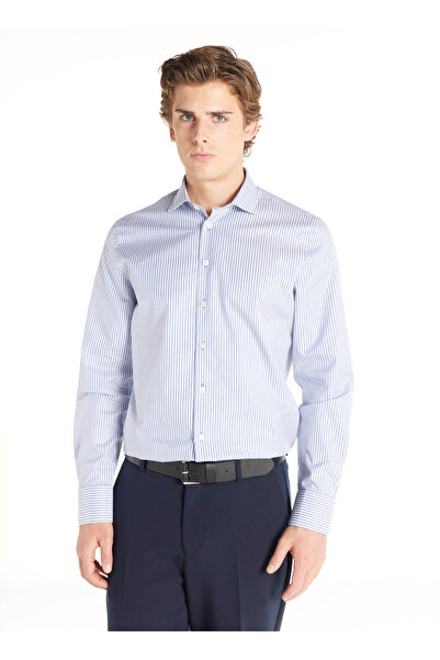 Ted Baker Mavi Erkek Slim Fit Çizgili Gömlek TBMRSH1007