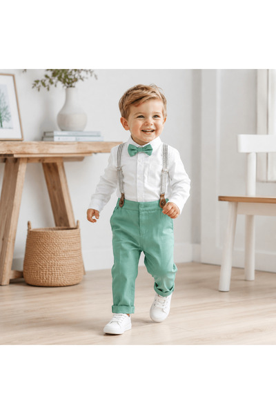 Kidohug Costum elegant baieti, Camasa cu maneca lunga, Pantaloni lungi cu bre...