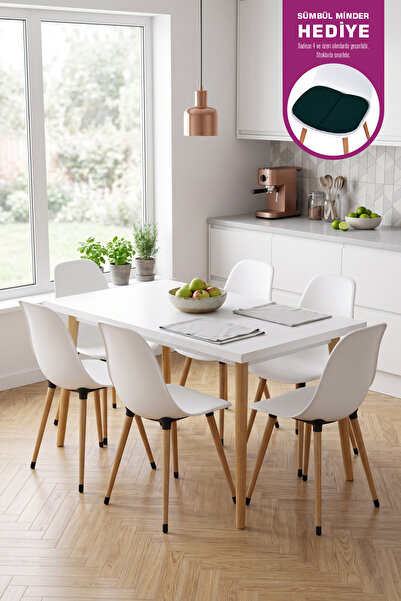 VİLİNZE Eames Sandalye Avanos Ahşap Mdf Mutfak Masası Takımı - 80x140 Cm