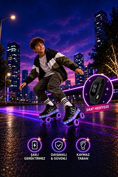 MUGGO SKY Çocuk Işıklı Patenli Tekerlekli Sneaker Spor Ayakkabı