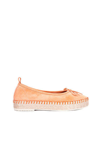 Bueno Shoes حذاء إسبادريل نسائي بكعب ويدج برتقالي من الجلد السويدي - 01ws10501