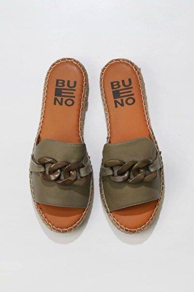 Bueno Shoes Πράσινες Δερμάτινες Γυναικείες Παντόφλες Espadrille 01ws1821