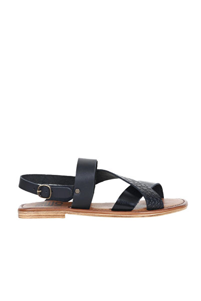 Bueno Shoes Sandale plate de damă din piele neagră 01ws6905