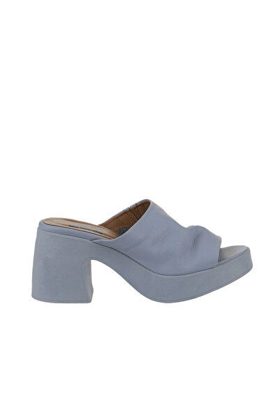 Bueno Shoes Μπλε δερμάτινες γυναικείες παντόφλες με τακούνι 01wy12200
