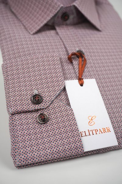 elitpark Patterned Tile Long Sleeve Cotton Pocketless Regular Fit Premium Men's Shirt