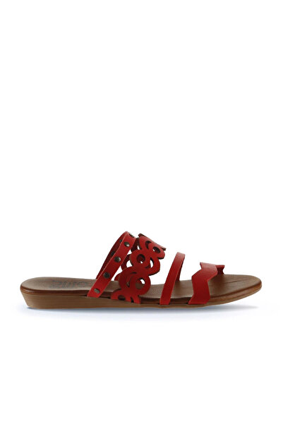 Bueno Shoes Red Leather Women's Flat Slippers 01Wu7445