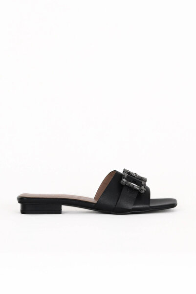 Bueno Shoes شبشب نسائي بكعب منخفض من الجلد الأسود 33wt9367