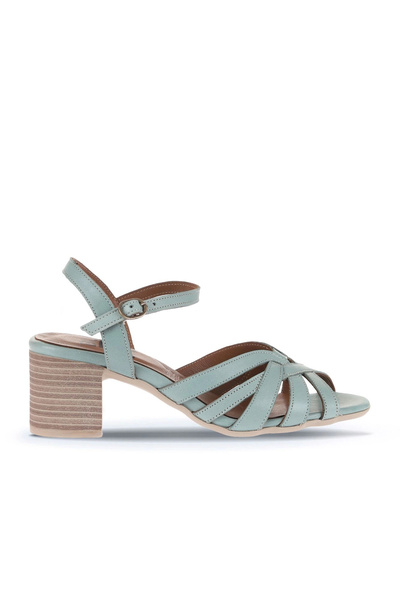 Bueno Shoes Sandale cu toc pentru femei din piele deschisă verde 01wa2800