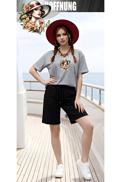 HOFFNUNG Unisex Casual Short Sleeve Set with Black Drinks Print Outdoor Sprin...