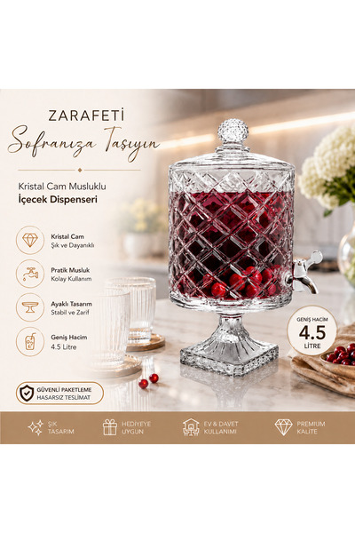 Ucuzuna Bak Cam Ayaklı Musluklu Meşrubat Sebili Şerbetlik 4.5 Lt