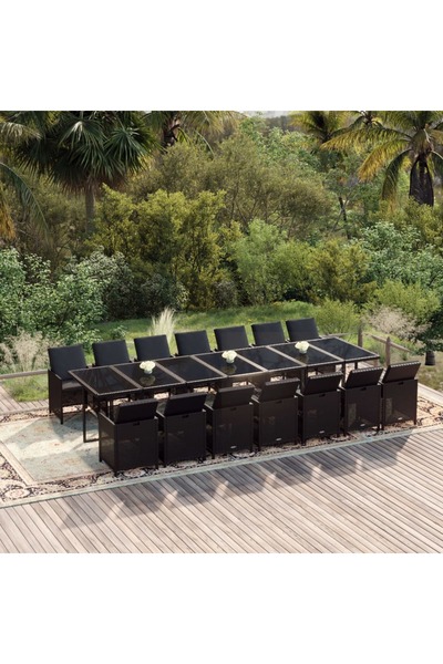Concept Set mobilier de grădină cu perne, 15 piese, negru, poliratan