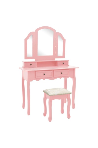 Concept Set masă toaletă cu taburet roz 100x40x146 cm lemn paulownia