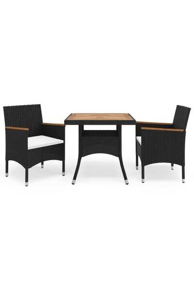 Concept Set mobilier grădină, 3 piese, negru, poliratan și lemn acacia