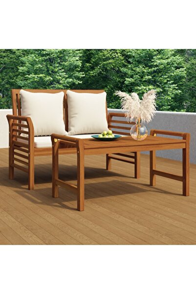 Concept Set mobilier grădină cu perne alb crem, 2 piese, lemn masiv