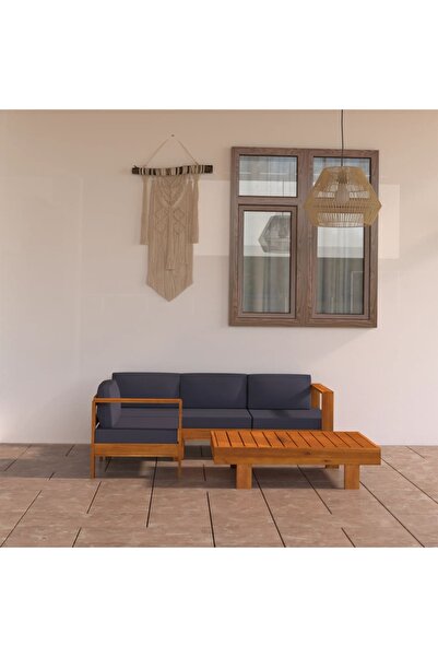 Concept Set mobilier grădină perne gri închis, 5 piese, lemn acacia