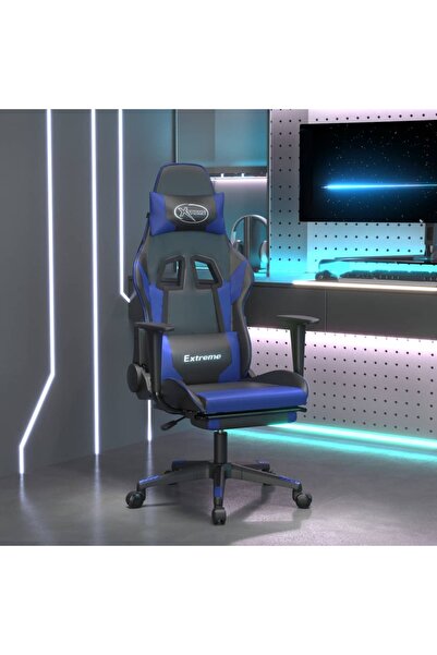 Concept Scaun de gaming cu suport picioare, negru/albastru, piele