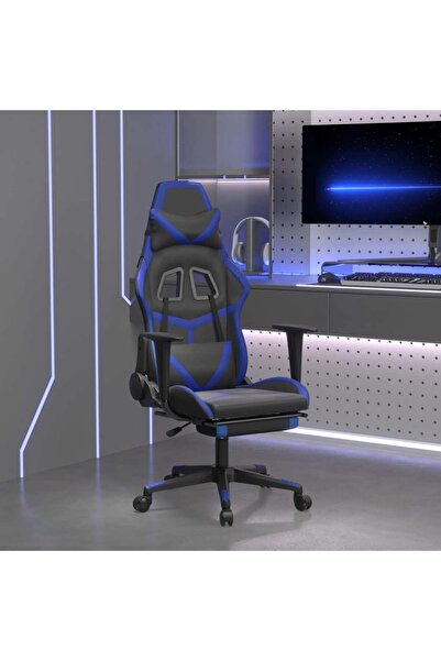 Concept Scaun de gaming masaj/suport picioare negru/albastru piele