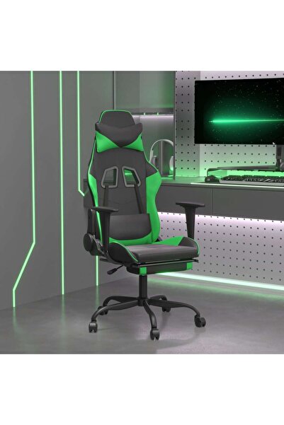 Concept Scaun de gaming cu suport picioare negru/verde, piele ecologică