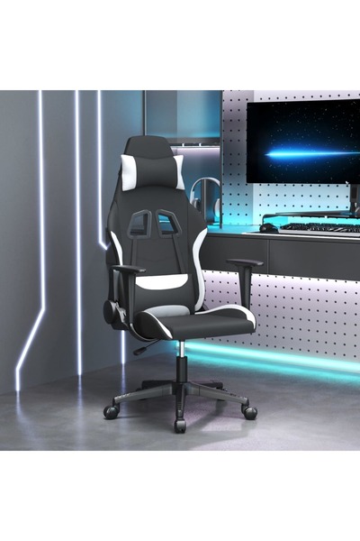 Concept Scaun de gaming pivotant, negru și alb, material textil