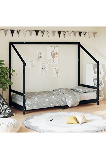 Concept Cadru de pat pentru copii, negru, 80x200 cm, lemn masiv de pin