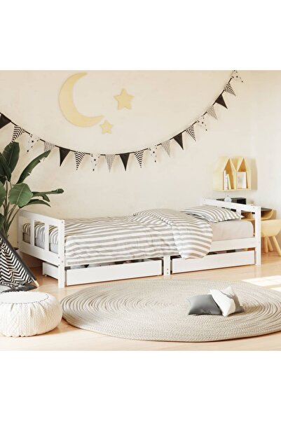 Concept Cadru de pat cu sertare de copii, alb, 90x200 cm lemn masiv pin