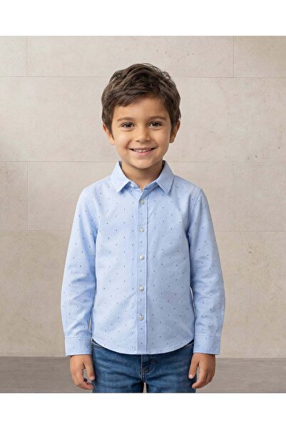 REDTAG Boys Blue Printed Button Down Long Sleeve Shirt
