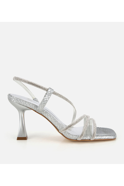 Hotiç Women's Lamé Stone Detailed Ankle Heels Sandals