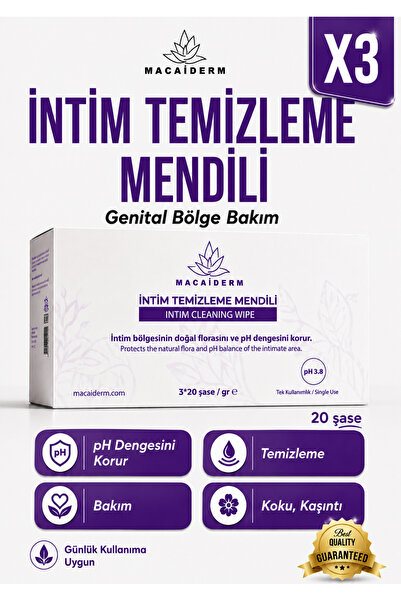 Macaiderm 3’lü İntim Bölge Temizleme Mendili | Günlük Hijyen ve Ferahlatıcı B...