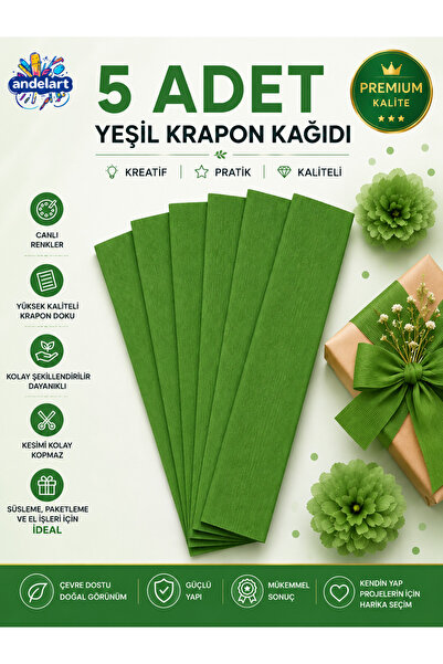 andelart Yeşil Krapon Kağıdı 50x200 cm 5 Adet Yeşil Grapon Kağıdı Okul Sınıf ...