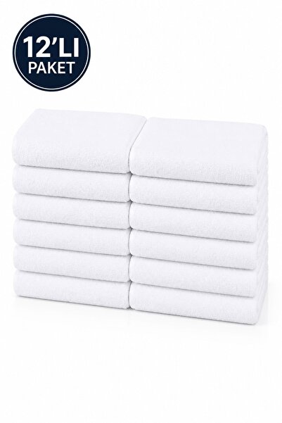 Hepsine Rakip 12 Li Otel Tipi El Yüz Havlusu 100 Pamuklu Beyaz 50x90 Cm