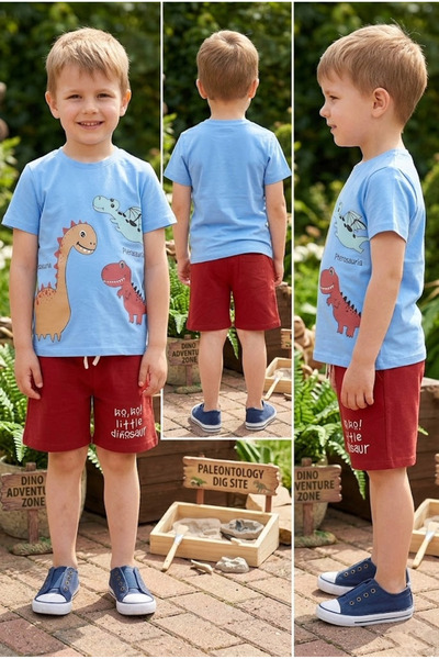 meyastore Boy's Shorts Suit Dinosaur Printed
