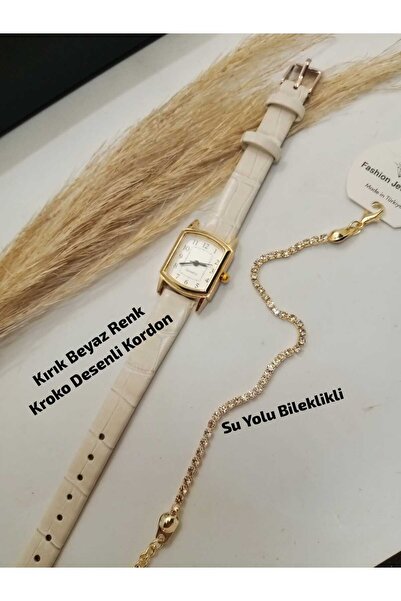 Brality Vintage Moda Tasarım- Kadın Kol Saati Gold Kasa- Kırık Beyaz Renk Kor...