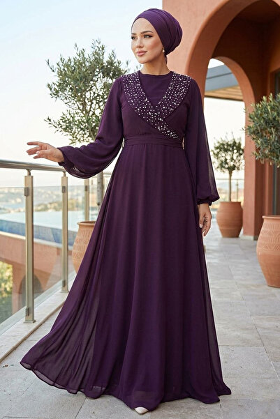 Neva Style Βραδινό φόρεμα Hijab με λεπτομέρειες από χάντρες 22153MU