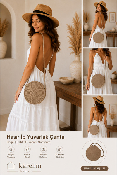 karelim home Hasır Omuz Çantası Özel Tasarım 25X25