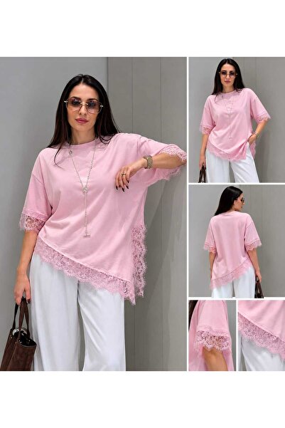 Mzr Collection KADIN DANTEL DETAYLI ASİMERİK T-SHIRT