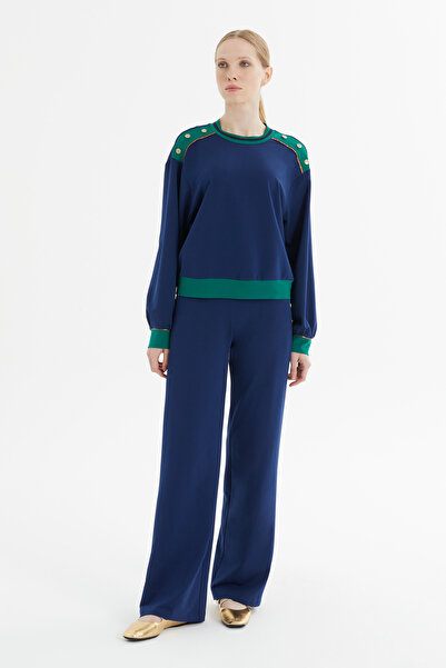 Blue and Green Suit with Shoulder Button Detail