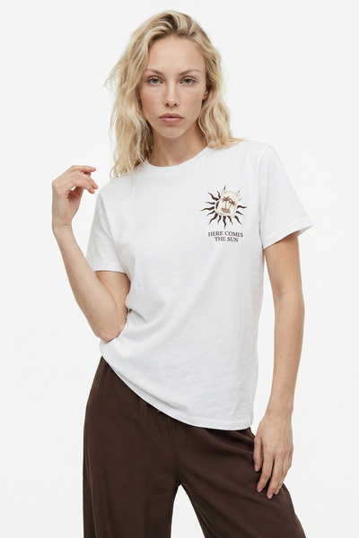Quzu Bohemian Back Printed Oversize T-Shirt Ecru