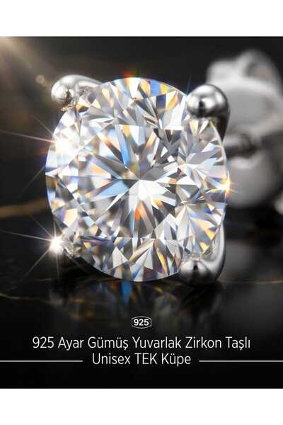 Lunexa 925 Ayar Gümüş Zirkon Taşlı Minimal Unisex Çivi Küpe 7mm TEK (GÖRSELDE...