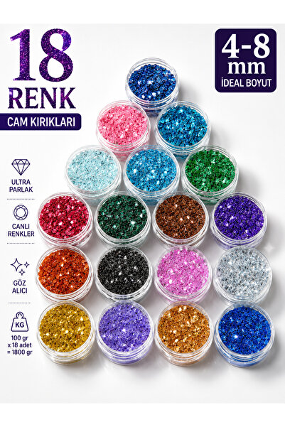stonechem Epoksi İçin 18 Çeşit Parlak Cam Kırıkları Seti 4-8 mm 100 gr x 18 Adet