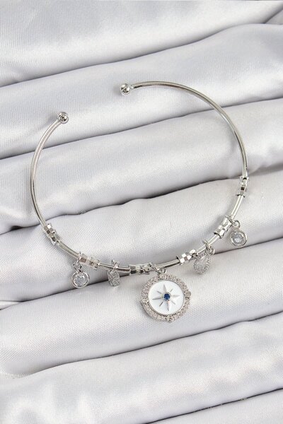 Skygo Brass Zircon Stone Compass Model Silver Color Charm Bracelet - Tj-Bb7349