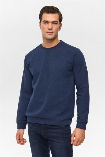 SÜVARİ Lacivert Regular Düz Bisiklet Yaka Sweatshirt