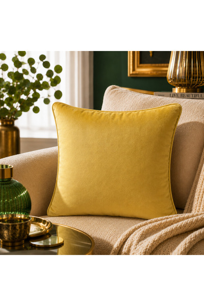 Fabricland Ithal Ipek Kadife Sarı Kırlent Kılıfı 43x43cm